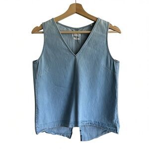 Rag & Bone Jean Kenton Top S Light Wash Chambray Denim Raw Hem V-Neck Sleeveless
